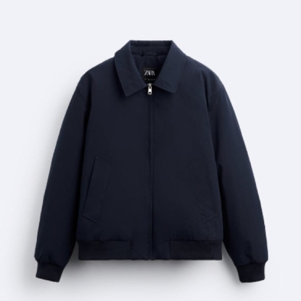 Zara Men's Dark Blue Bomber Jacket